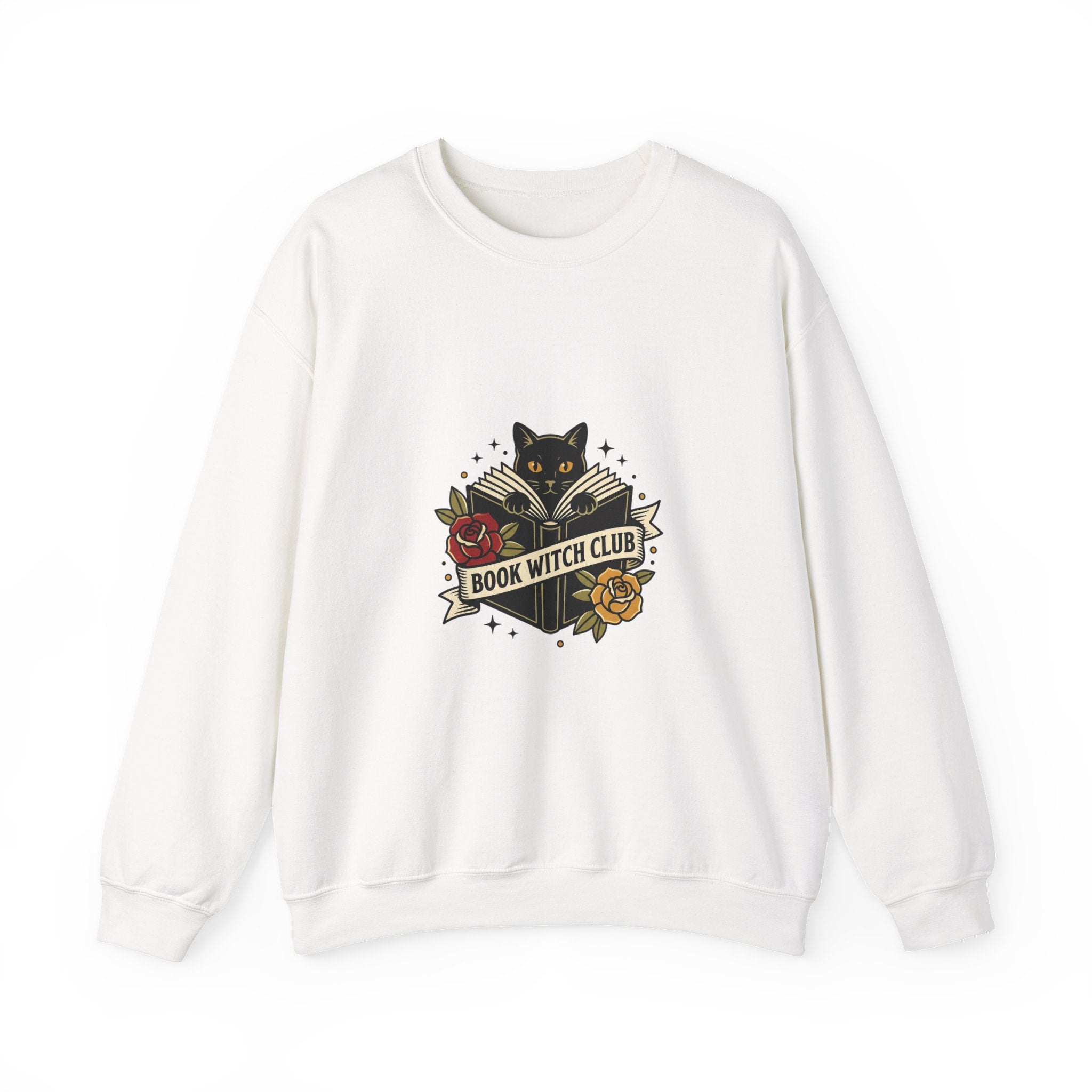 Book Witch Club Sweatshirt | Traditional Tattoo Flash, Black Cat & Roses