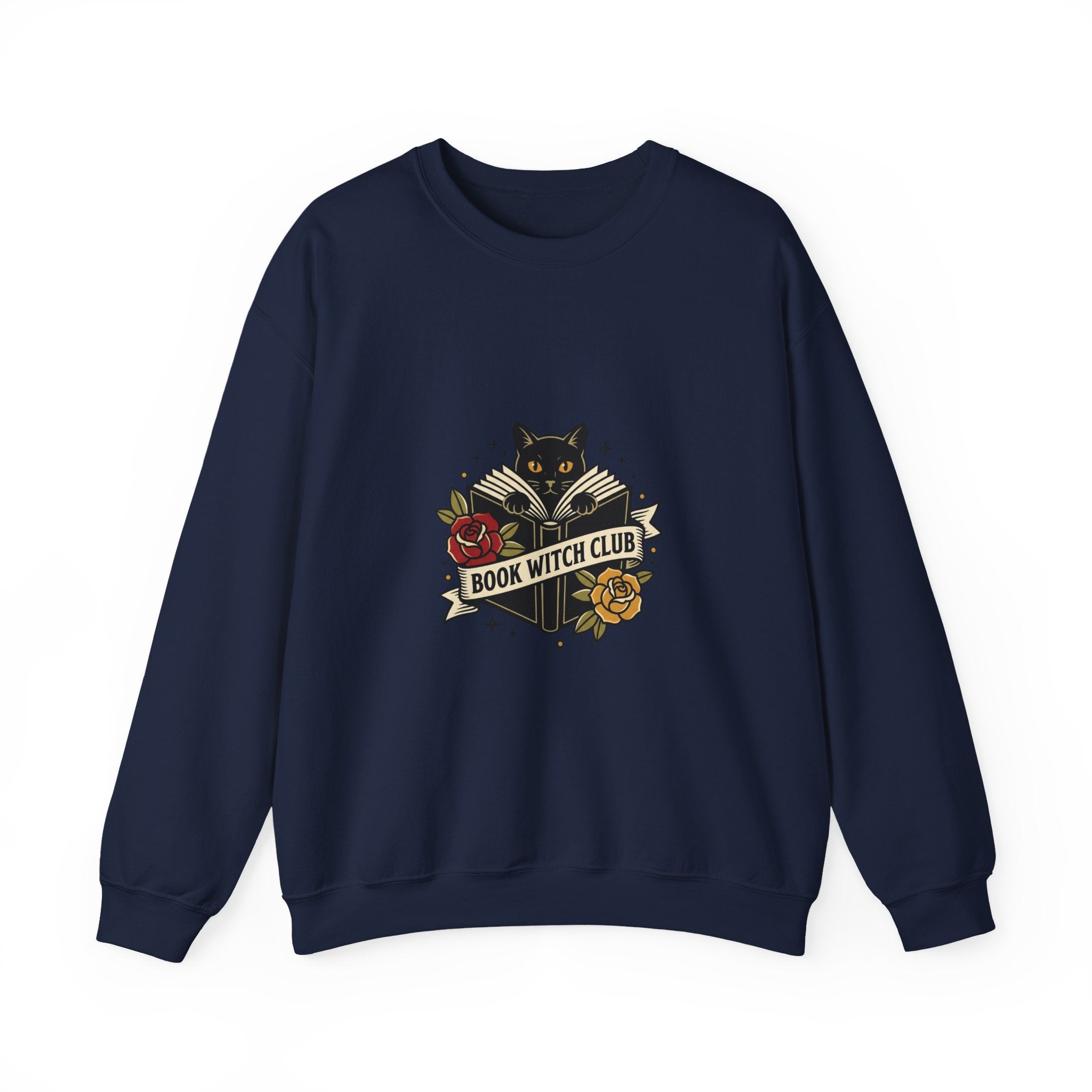 Book Witch Club Sweatshirt | Traditional Tattoo Flash, Black Cat & Roses