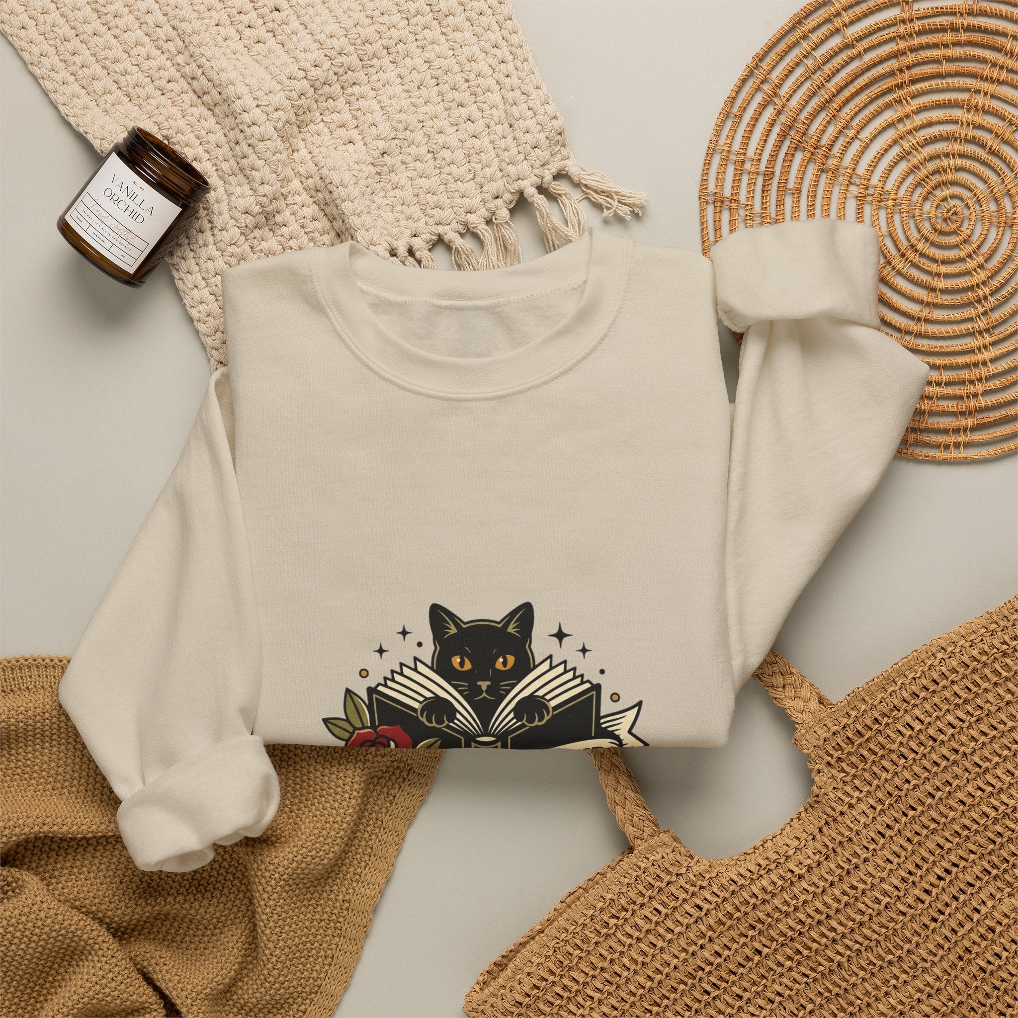 Book Witch Club Sweatshirt | Traditional Tattoo Flash, Black Cat & Roses