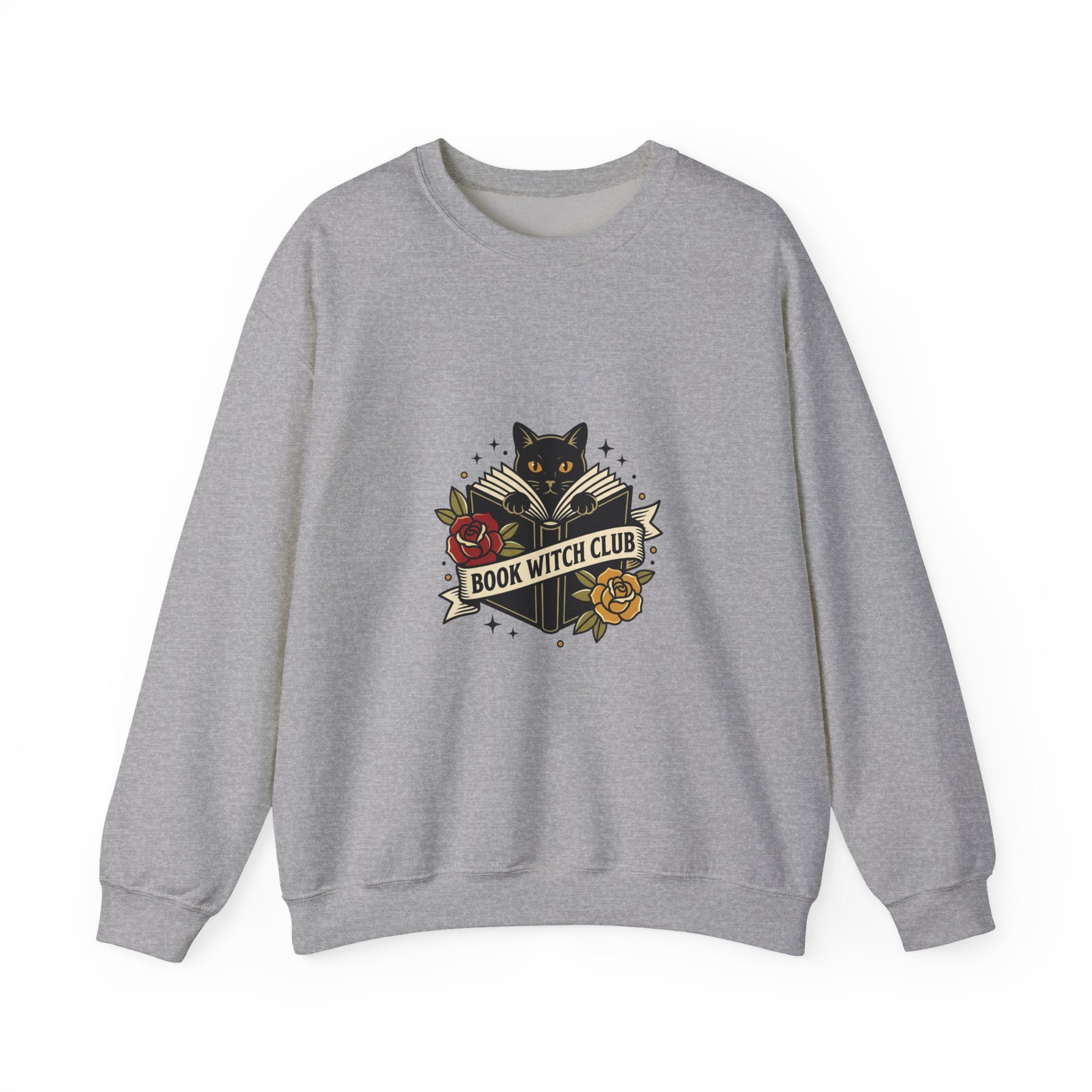 Book Witch Club Sweatshirt | Traditional Tattoo Flash, Black Cat & Roses