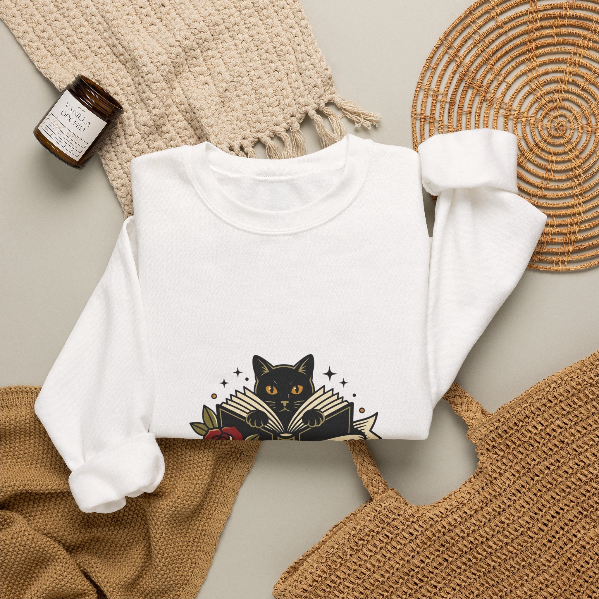 Book Witch Club Sweatshirt | Traditional Tattoo Flash, Black Cat & Roses