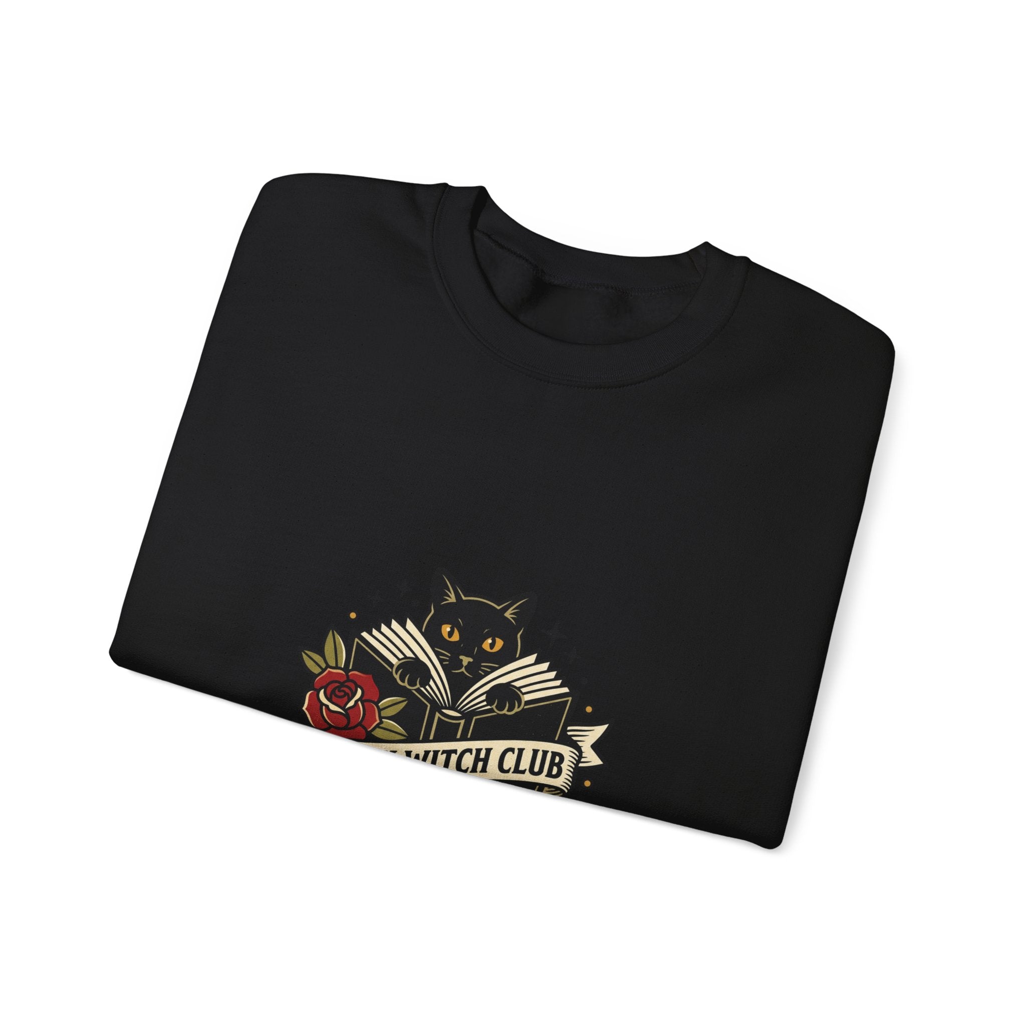 Book Witch Club Sweatshirt | Traditional Tattoo Flash, Black Cat & Roses