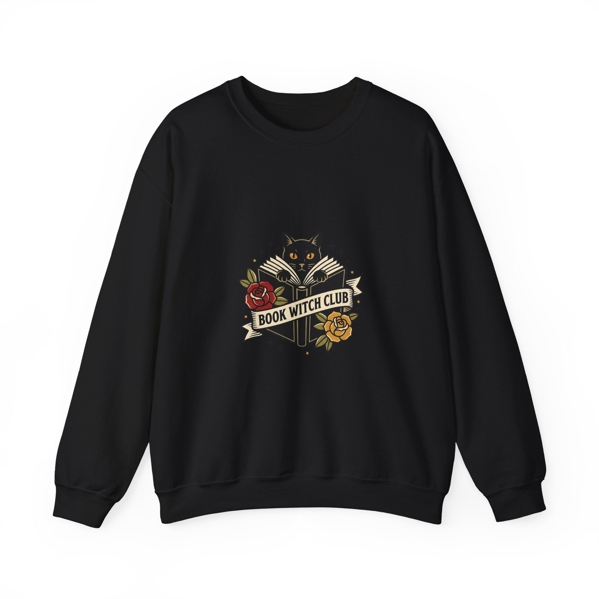 Book Witch Club Sweatshirt | Traditional Tattoo Flash, Black Cat & Roses