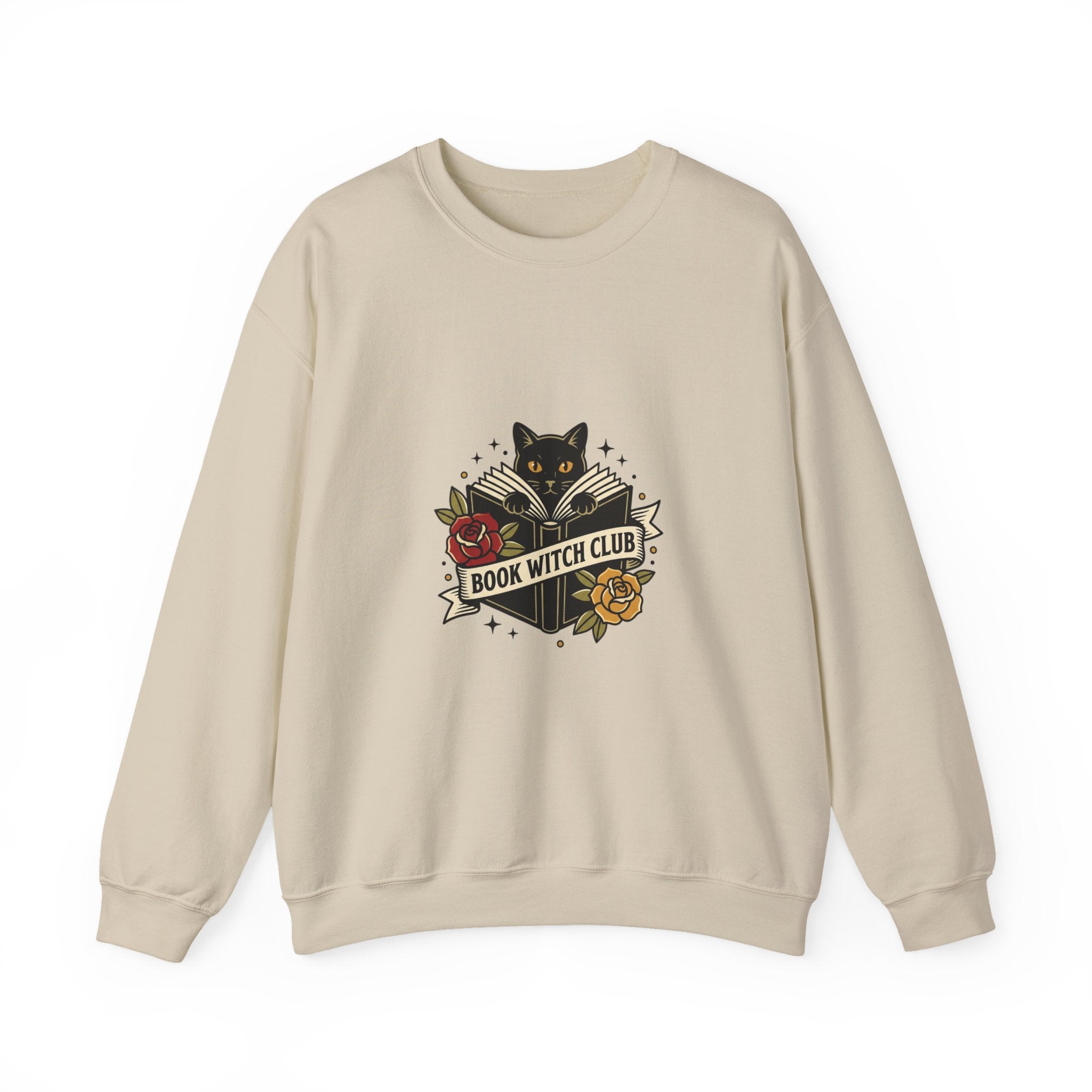 Book Witch Club Sweatshirt | Traditional Tattoo Flash, Black Cat & Roses