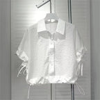Woman Clothing T-shirts High-grade Short-sleeved Shirt Women's Summer Loose Slim Drawstring Shirt Design Sense Niche Short Top