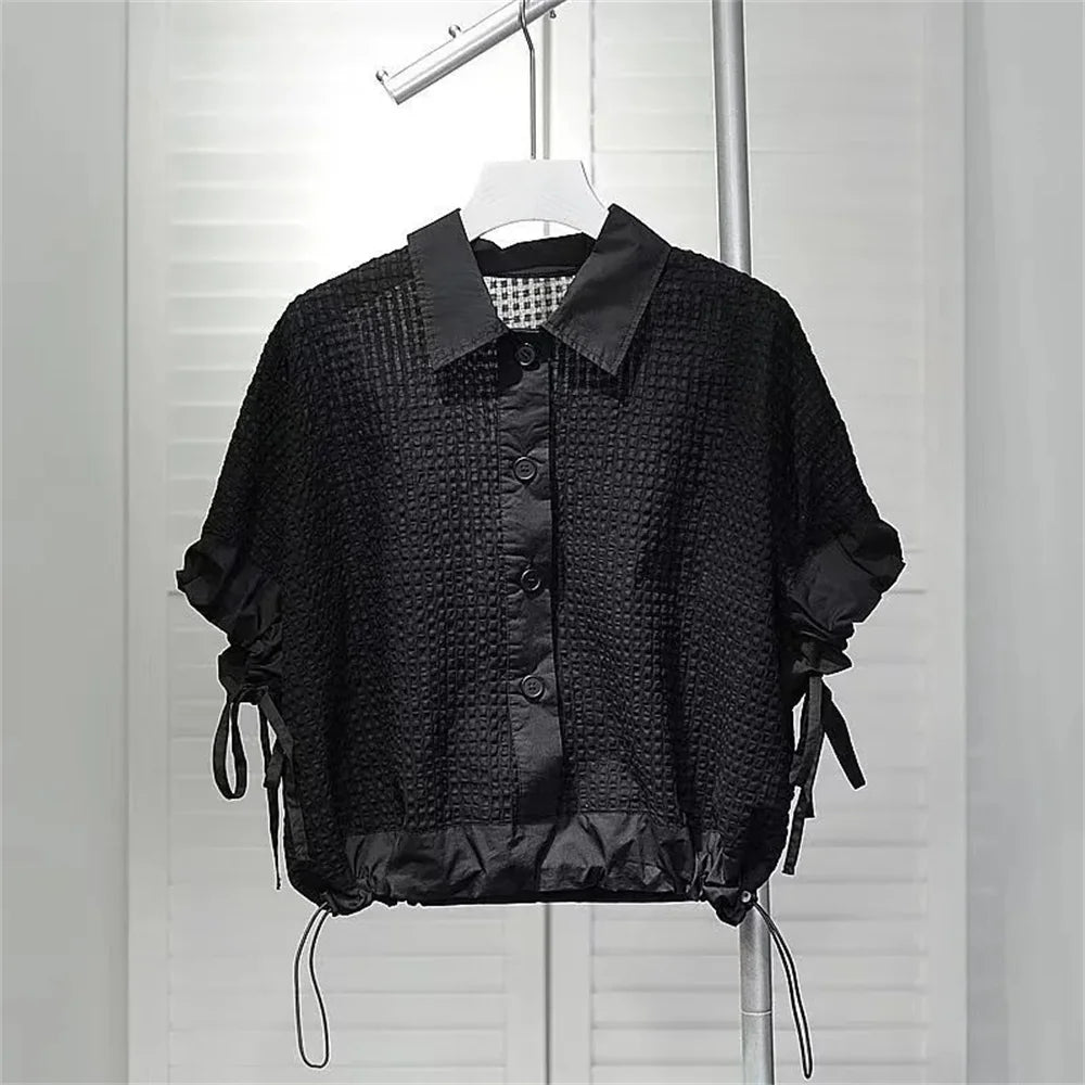 Woman Clothing T-shirts High-grade Short-sleeved Shirt Women's Summer Loose Slim Drawstring Shirt Design Sense Niche Short Top