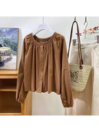Woman Shirt And Blouses Female French Elegant Spring Autumn New O Neck Lantern Sleeve Long Sleeve Tops Loose Casual Sweet Shirts