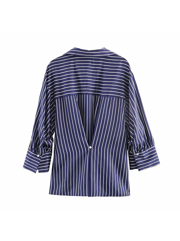 Women Striped Loose Shirt For Women Casual Turndown Collar Single Breasted Long-sleeve Blouse New Summer Office Lady Shirts