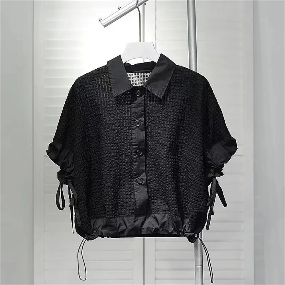 Woman Clothing T-shirts High-grade Short-sleeved Shirt Women's Summer Loose Slim Drawstring Shirt Design Sense Niche Short Top