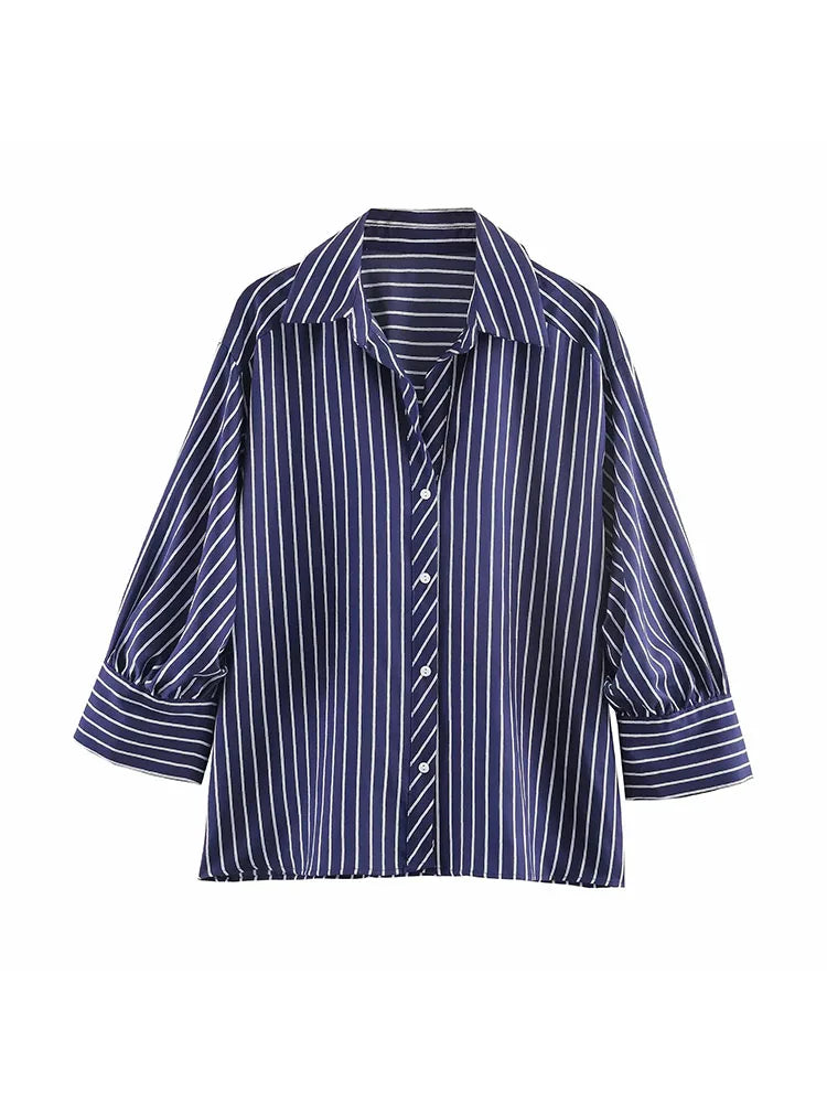 Women Striped Loose Shirt For Women Casual Turndown Collar Single Breasted Long-sleeve Blouse New Summer Office Lady Shirts